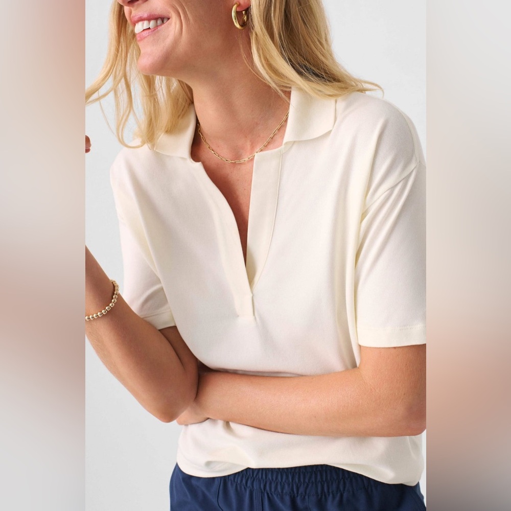 Faherty FAHERTY SUNWASHED PIQUE POLO Size XL NWOT White
